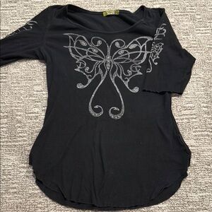 Elegant Black Butterfly Women's Long Sleeve Top